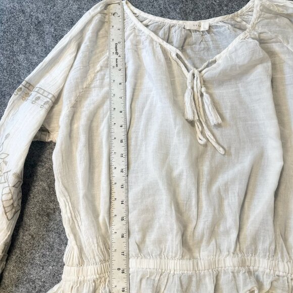 Lush Peasant Blouse WMNS L White Boho Cottagecore Feminine Ruffle V-Neck Top - Picture 8 of 14